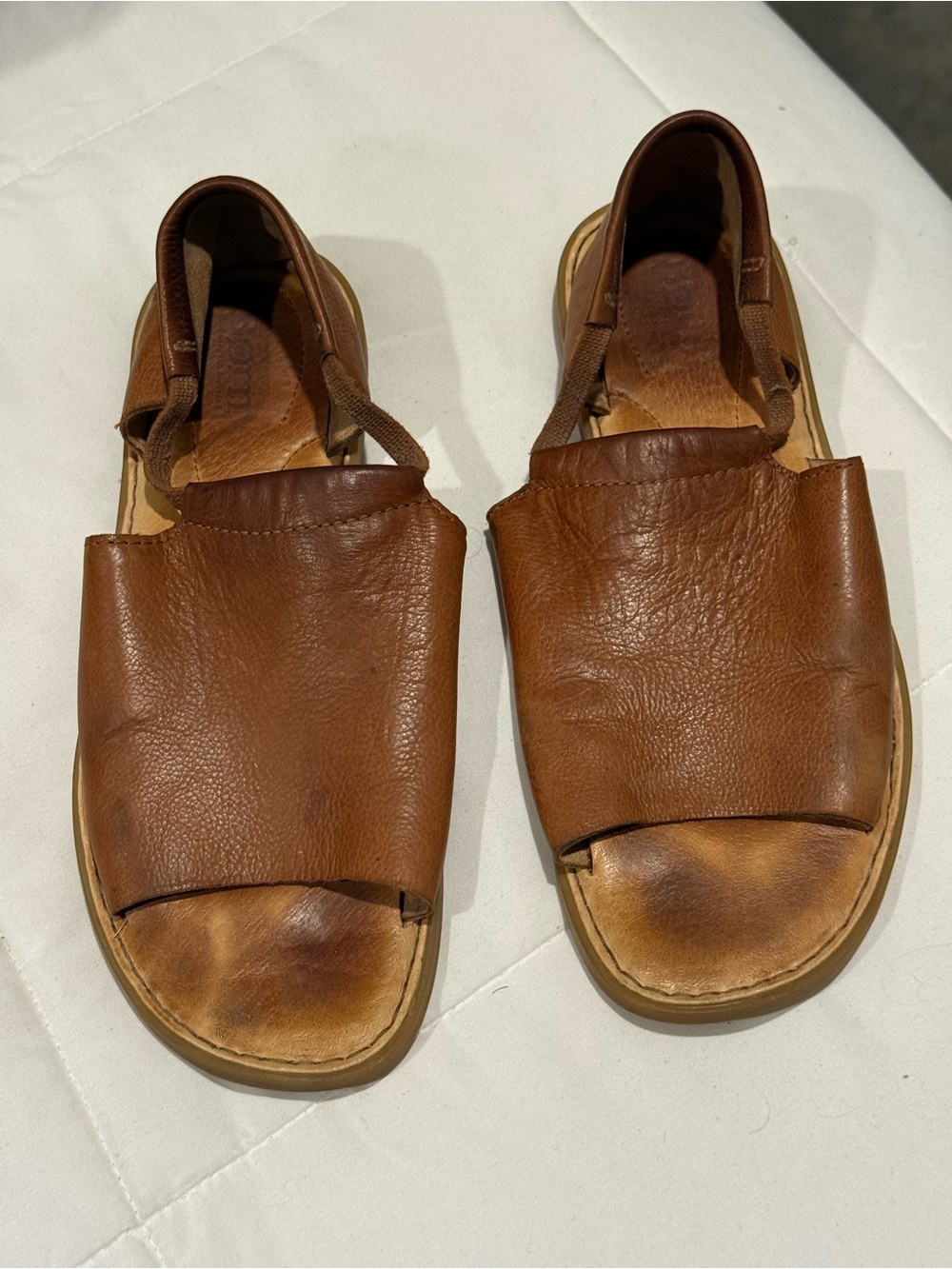 Born Brown Leather Open-Toe Slide Sandals